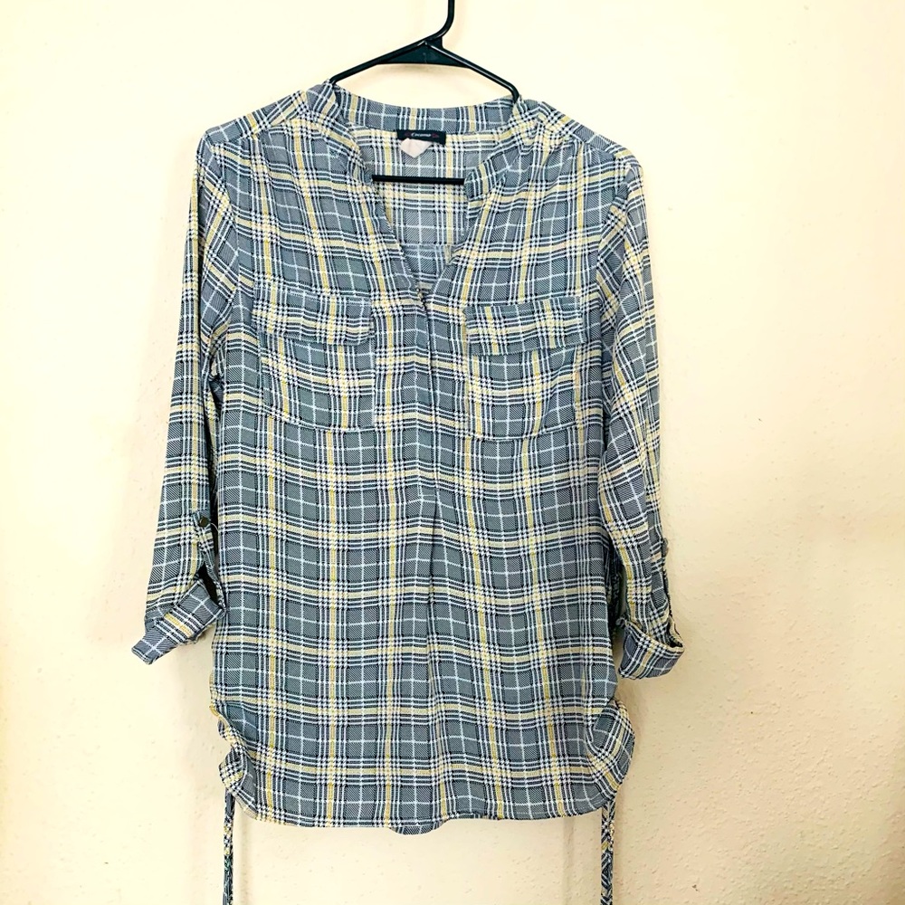 Cocomo Women roll-tab Sleeve printed Top size S - plaid blouse with bags